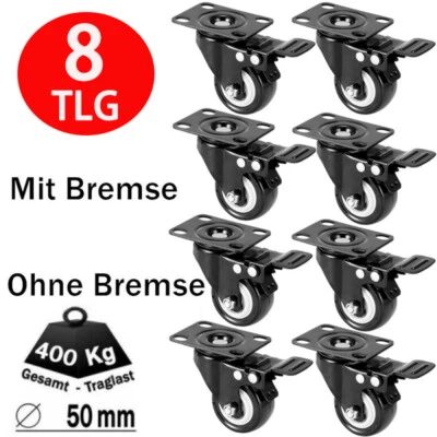 SALANGAE 4/8X Schwerlastrollen Für Möbel 50mm 400KG Transportrollen Lenkrollen Mit Bremse