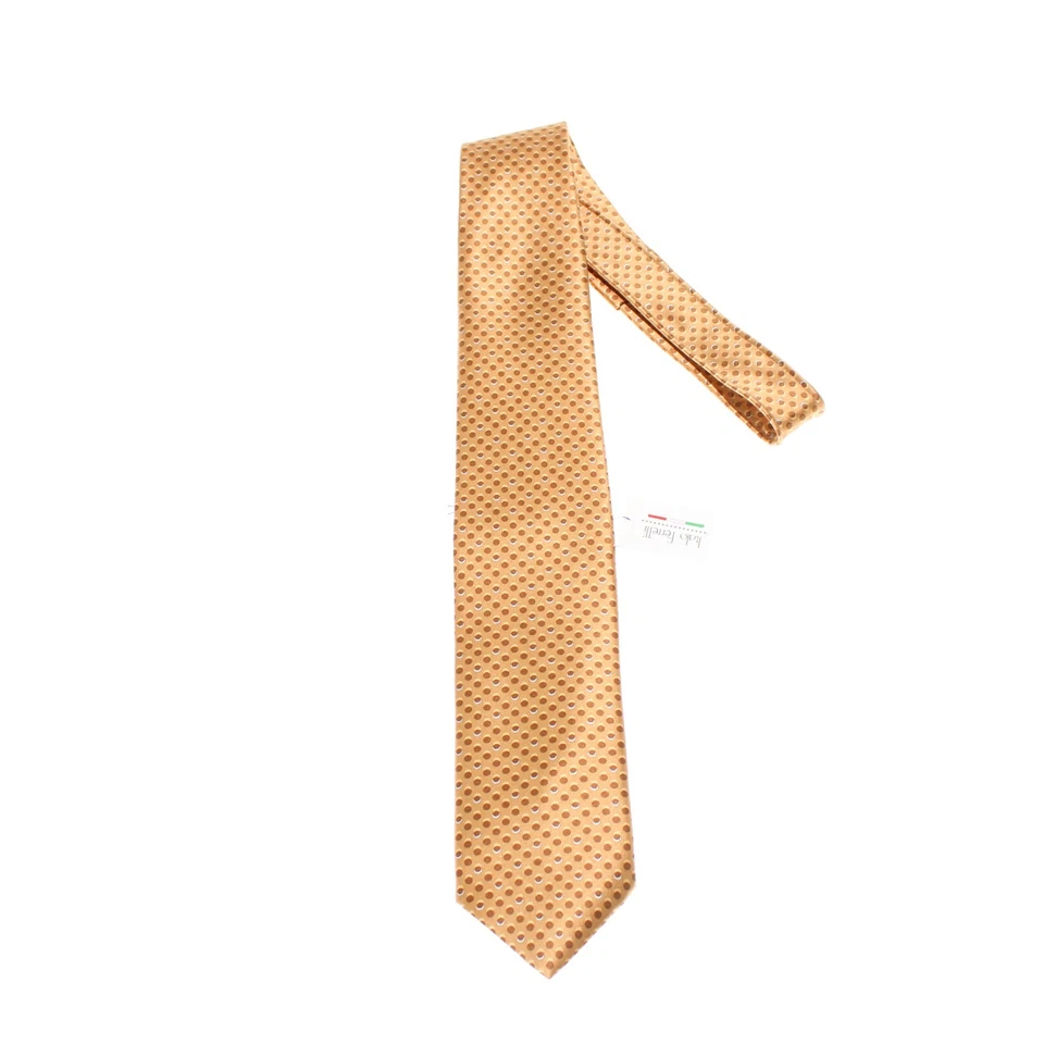 Gravata de pescoço Italo Ferretti nova com etiquetas bronzeada com pontos marrons claros/escuros 100% seda feita na Itália - Imagem 1 de 4