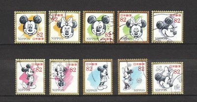 Japón 2017 Disney Mickey Mouse Comp. JUEGO DE 10 SELLOS EN BUEN ESTADO USADOS Foto 1 de 4