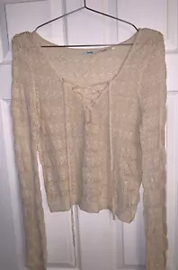 Cottagecore Fairycore Lace Up Beach Sweater Cover-Up Cream - Medium - Picture 1 of 7