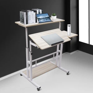 Rolling Laptop Computer Stand Table Cart Homes Desk Adjustable Angle + Height - Picture 1 of 24