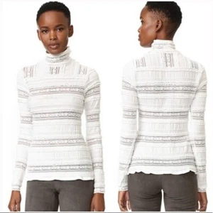 Blusa Cinq a Sept Antonia Cuello Alto Encaje Volantes Blanco S Marfil Mezcla Algodón - Imagen 1 de 14