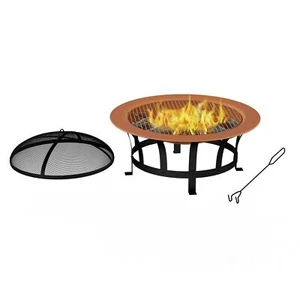 Outdoor Fire Pit 30 Inch Round Large Steel Bowl Copper Color Mesh Screen Cover - Picture 1 of 5