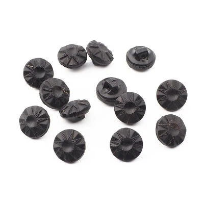 Lot (12) Czech Vintage geometric starburst black dimi doll glass buttons 10mm - Image 1 of 2