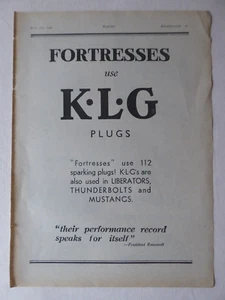 4/1945 PUB KLG AVIATION PLUGS USAF BOEING B-17 FORTRESS BOMBER ORIGINAL AD - Bild 1 von 1