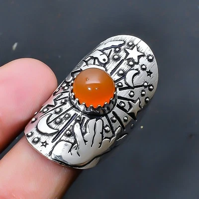 Anillo de joyería de piedras preciosas de cornalina hecho a mano talla 10 de EE. UU. Q851 Foto 1 de 3