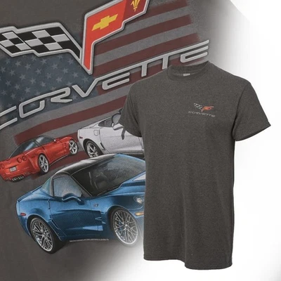 Camiseta patriótica C6 roja blanca azul corvette y bandera americana gris carbón Foto 1 de 4