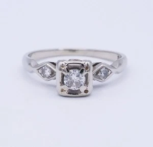 Vintage Berner's 14KT White Gold .20cttw 3 Diamond Deco Engagement Ring Size 4.2 - Picture 1 of 16
