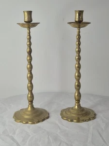 Pair Of Antique Edwardian Art Nouveau Cast Brass Candlesticks c1910 ~ 30cm - Picture 1 of 8