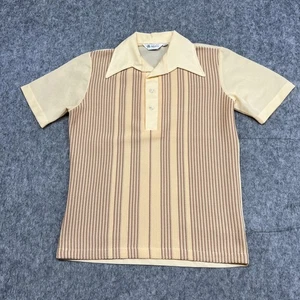 Vintage Mr California Shirt Mens Medium Yellow Brown Knit Polo Retro 70s Disco - Picture 1 of 8