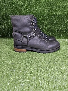 UGG Fritzi Black Leather Motocycle Ankle Harness Boots 1095652 Womens Size 7 - Picture 1 of 12