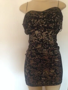 Vtg Y2K Baby Phat Cat Lace Little Black Gold Sexy Mini Cocktail Stretch Dress S - Picture 1 of 5