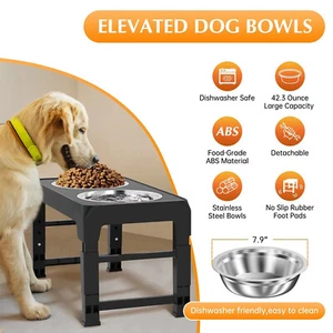 Elevated Dog Bowl Pet Feeder Stainless Steel Raised Food Water Stand w/ 2 Bowls - Picture 1 of 12