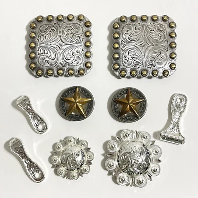 Lote Conchos de Metal Tornillo Trasero Tono Plata Repujado Western Artesanía Variedad Vaquero Foto 1 de 4
