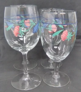 Lenox Poppies On Blue Goblets 2 Wine 10oz & 2 Water 12oz - 4 pcs total. - Picture 1 of 2