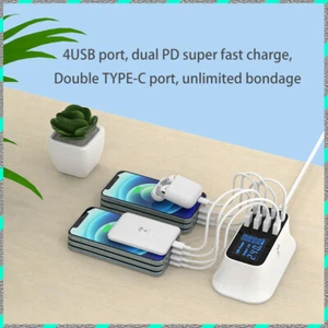 Multi-port 4USB+2TYPE-C+2PD Fast Charging station hub 5V/3A 9V/2.25A  AC100-240V - Picture 1 of 16
