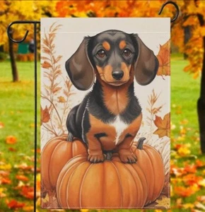 Double-sided Autumn Garden Flag With Dachshund And Pumpkins. - Picture 1 of 8