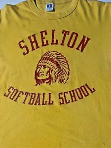 Vtg RUSSELL ATH SHELTON SOFTBALL INDIANS Tee T-shirt sz M Single Stitch Cotton - Picture 1 of 12