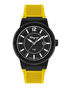 Ferragamo Mens F-80 Black 44mm Strap Fashion Watch - Picture 1 of 4