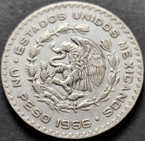 Mexico, 1 Peso, 1966 (1957-67), KM# 459, Billon (.100 Silver) (S-748) - Picture 1 of 2