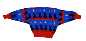 Vintage Popsicle70-80-90's Black Cat Acrylic Child's Sweater Red Blue Size 4T - Picture 1 of 3