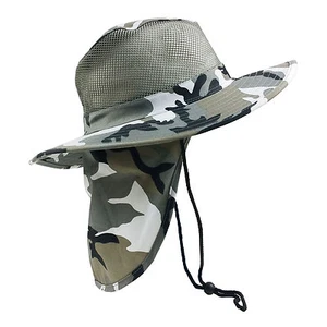 Sombrero camuflado ala ancha exterior con cubierta para el cuello solapa de sol caza caminata malla de pesca - Imagen 1 de 8