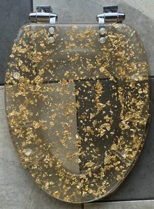 Gold Leaf Foil Acrylic Lucite Resin Toilet Seat Soft Close RETRO Funky Style - Picture 1 of 13
