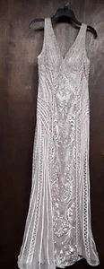 Montage by Mon Cheri Size 8 With Shawl. Embroidery & Sequins. Champagne Color. - Picture 1 of 10