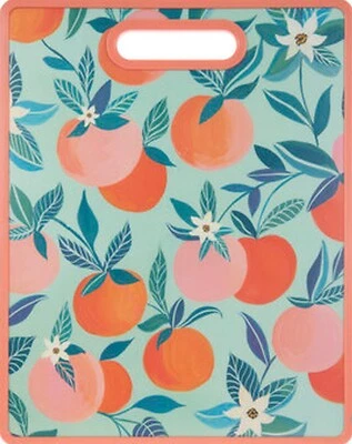 Tabla de cortar de plástico de cocina (12"x15") melocotones frutas y flores, marco naranja, HL Foto 1 de 4