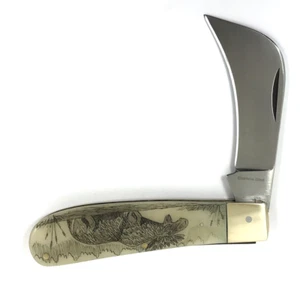 Sway Back Hawkbill Pruner Pocket Knife Moose Scene Scrimshaw 10762-LX - Picture 1 of 7