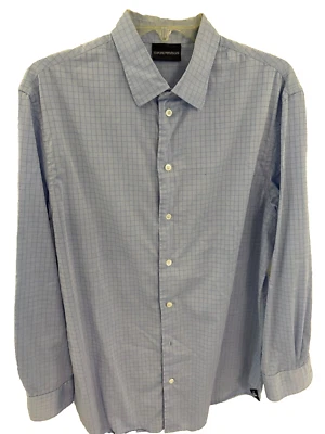 Camisa Emporio Armani Para Hombres Manga Larga Azul Claro Cuadros Algodón Abotonada 15.5 Foto 1 de 4