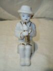 Vintage Boy Figurine Sitting On Stool Playing Gold Horn Made In Occupied Japan