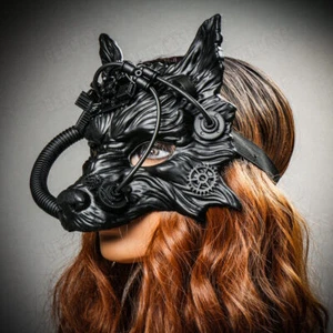 Black Angry Wolf Cosplay Steampunk Halloween Party Masquerade Mask Party Costume - Picture 1 of 8