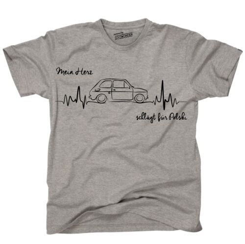 T-Shirt POLSKI - HEARTBEAT Herz schlägt Fiat 126 Maluch Auto Oldtimer Geschenk
