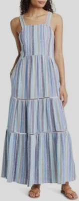 NWT Linen/Rayon Caslon Tried Blue Cabana Stripe Sunny Maxi Dress Sz XL - image 1 of 4