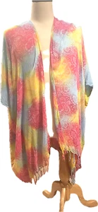 Kimono Top Jacket One Size Boho Rainbow Multi Tie Dyed Hippy Festival Open - Picture 1 of 7