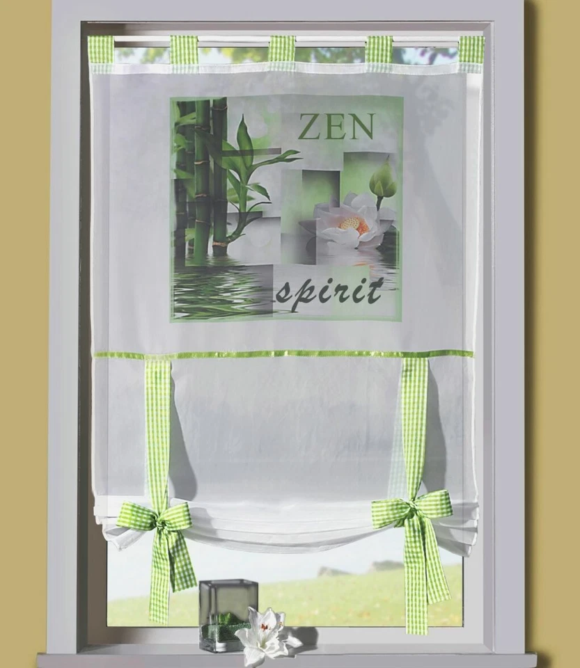 Gardine Raffrollo Wellness grün Fotodruck ZEN Orchidee Scheibengardine Typ323 - Bild 1 von 1