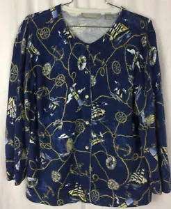 Liz Claiborne Pullover Strickjacke Maritim Print Vintage Gr. M Baumwolle leicht - Bild 1 von 6