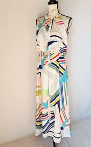 NWT Chico's Chiffon Halter Maxi Dress Sleeveless Multi Geo Print Sz.0 $149 - Picture 1 of 13