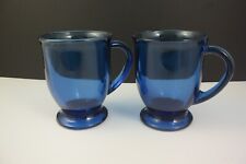 2 Vintage Anchor Hocking Cobalt Blue Large Footed 16 Oz Coffee Mugs Ex Condition
