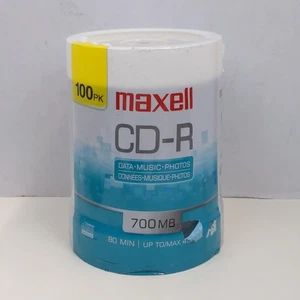 Maxell CD-R 700MB 80Min 48x Blank Media Disc Spindle Pack 100pk New Sealed - Picture 1 of 2
