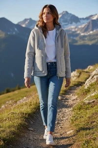 ‘Free Country’ Women’s Gray Long Sleeve Full Zip Hooded Fleeced Sweatshirt XL - Picture 1 of 9