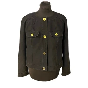 Talbots Black Cotton Button Front Cropped Style Jacket Size 20 - Picture 1 of 9