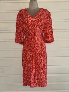 Neu mit Etikett Boden 100 % Viskose 3/4-Ärmel knielanges Kleid Größe 14R - Bild 1 von 10