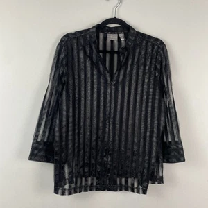 Chicos Travelers Sheer Mesh Jacket Size 2 US Large Black 3/4 Sleeves - Picture 1 of 9