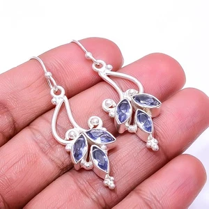 Iolite Multi Collet Gemstone 925 Sterling Silver Earring 1.95" E22 Valentin Gift - Picture 1 of 3