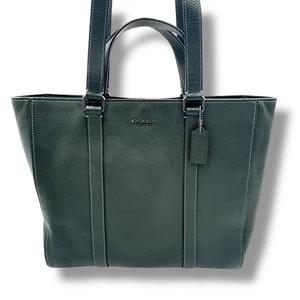 COACH Hudson Double Handle bag Leather Tote bag Green C8157 Authentic Used Japan - Picture 1 of 14