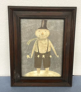 Primitive Folk Art Country Snowman framed 5"x7" print signs decor rustic - Picture 1 of 6