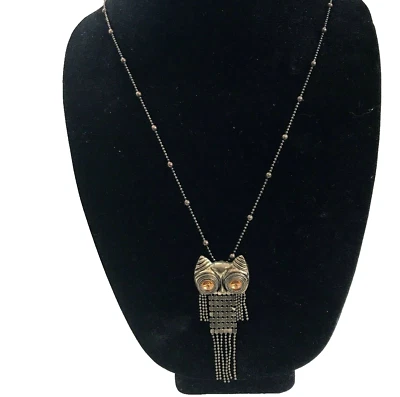 Collar Colgante Búho Grueso Naranja Cristal Ojos Detalle Malla Articulada Retro Foto 1 de 4