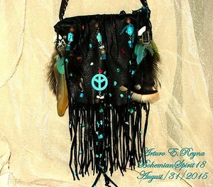 ARTURO E.REYNA SCHULTERTASCHE SCHWARZ MEDIZINTASCHE TÜRKIS UNISEX LEDER - Bild 1 von 12